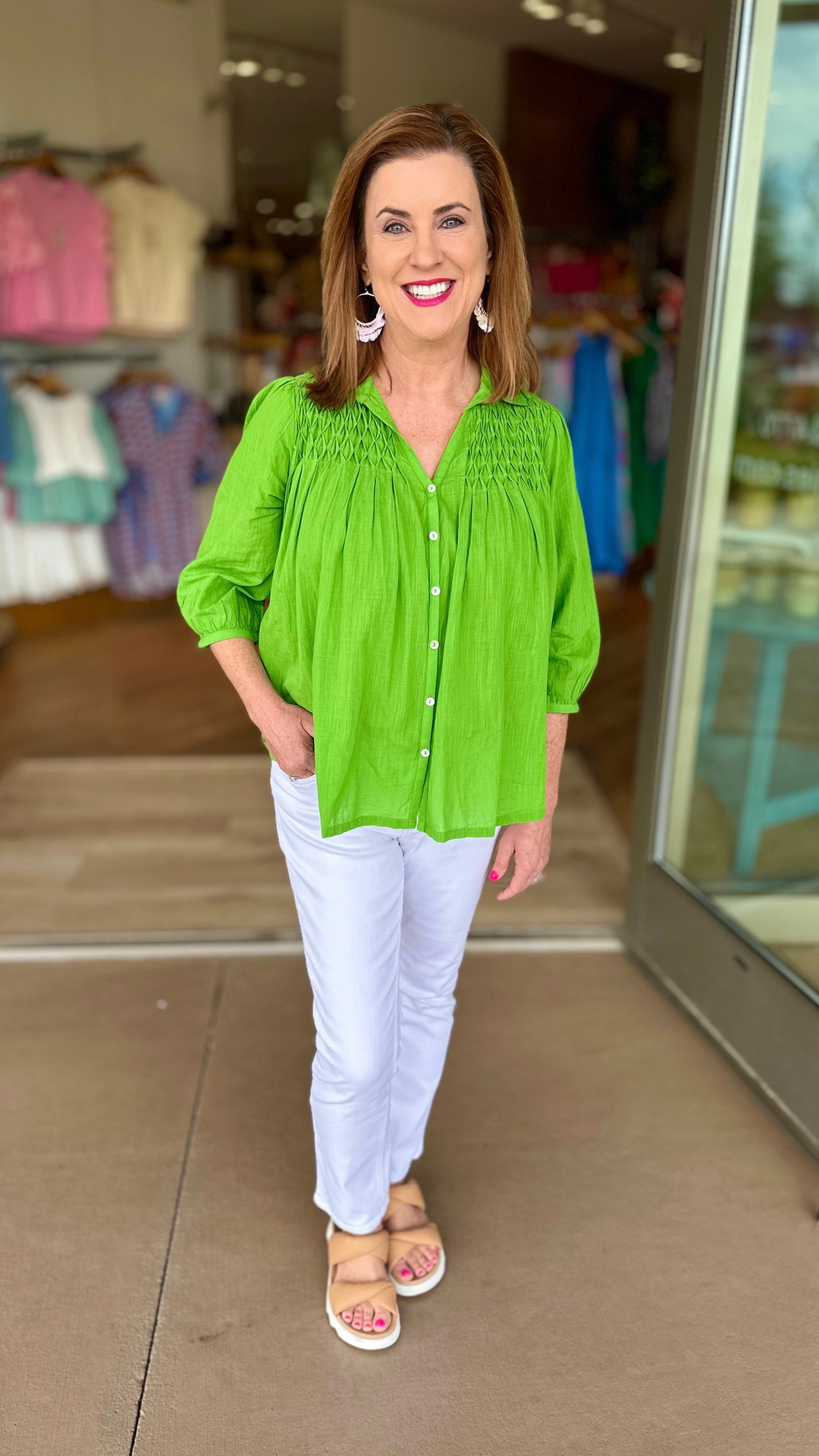 Ivy Jane Smocked Button Blouse - Greenz