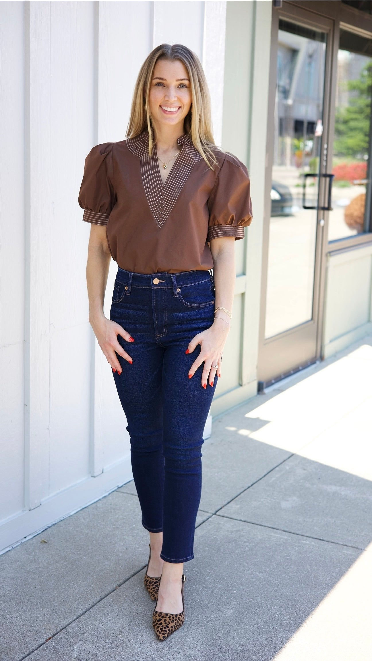 Charlotte Embroidered Top - Brown
