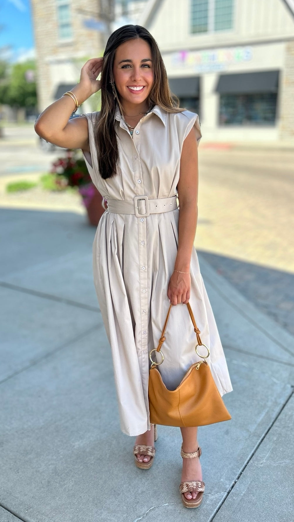 Blissful Belted Midi Dress - Taupe