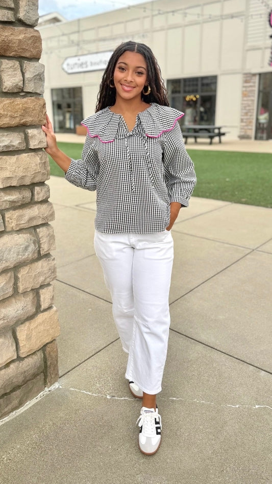 Melanie Gingham Blouse - Black