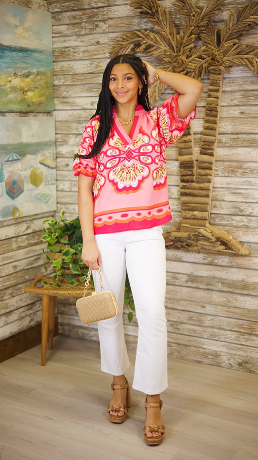 Isla Floral Top - Fuchsia