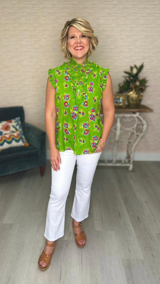 Ivy Jane Tropic Florals Sleeveless Ruffle Blouse