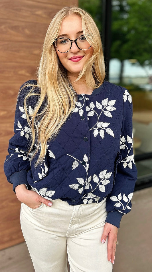 Lainey Embroidered Jacket - Navy