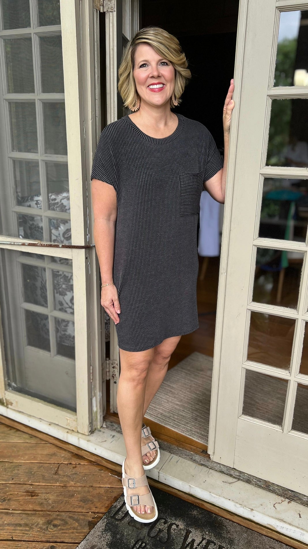Raquel Ribbed T-Shirt Dress - Charcoal