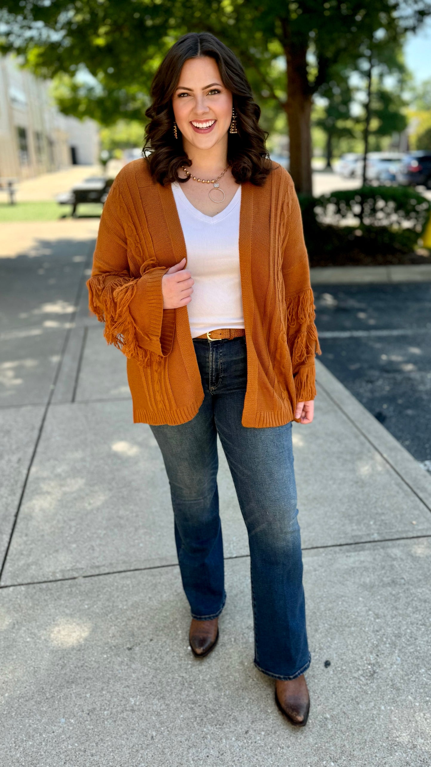Camel Fringe Sleeve Cardigan