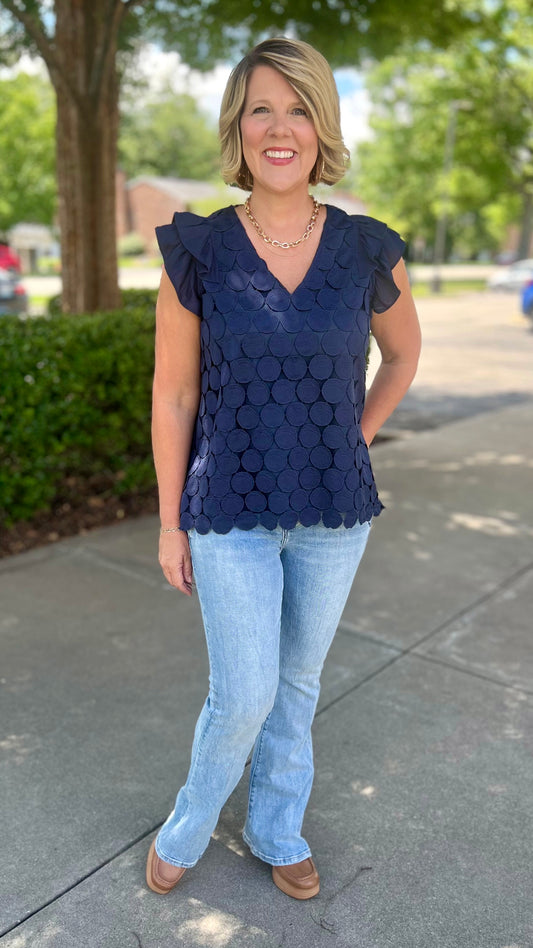 Navy Dotty Flutter Sleeve Top