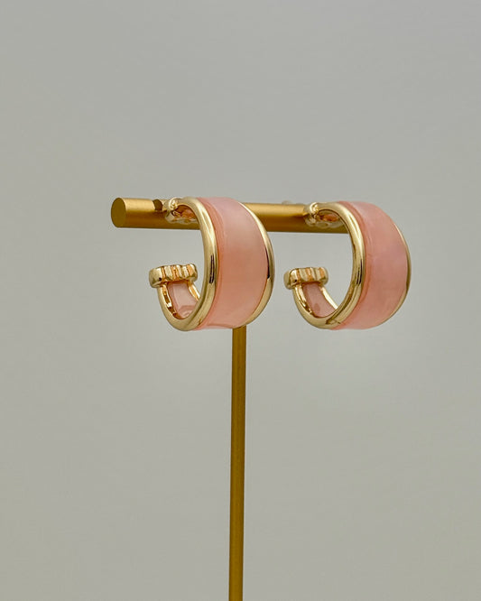 Pink Acrylic Hoop Earrings - Gold