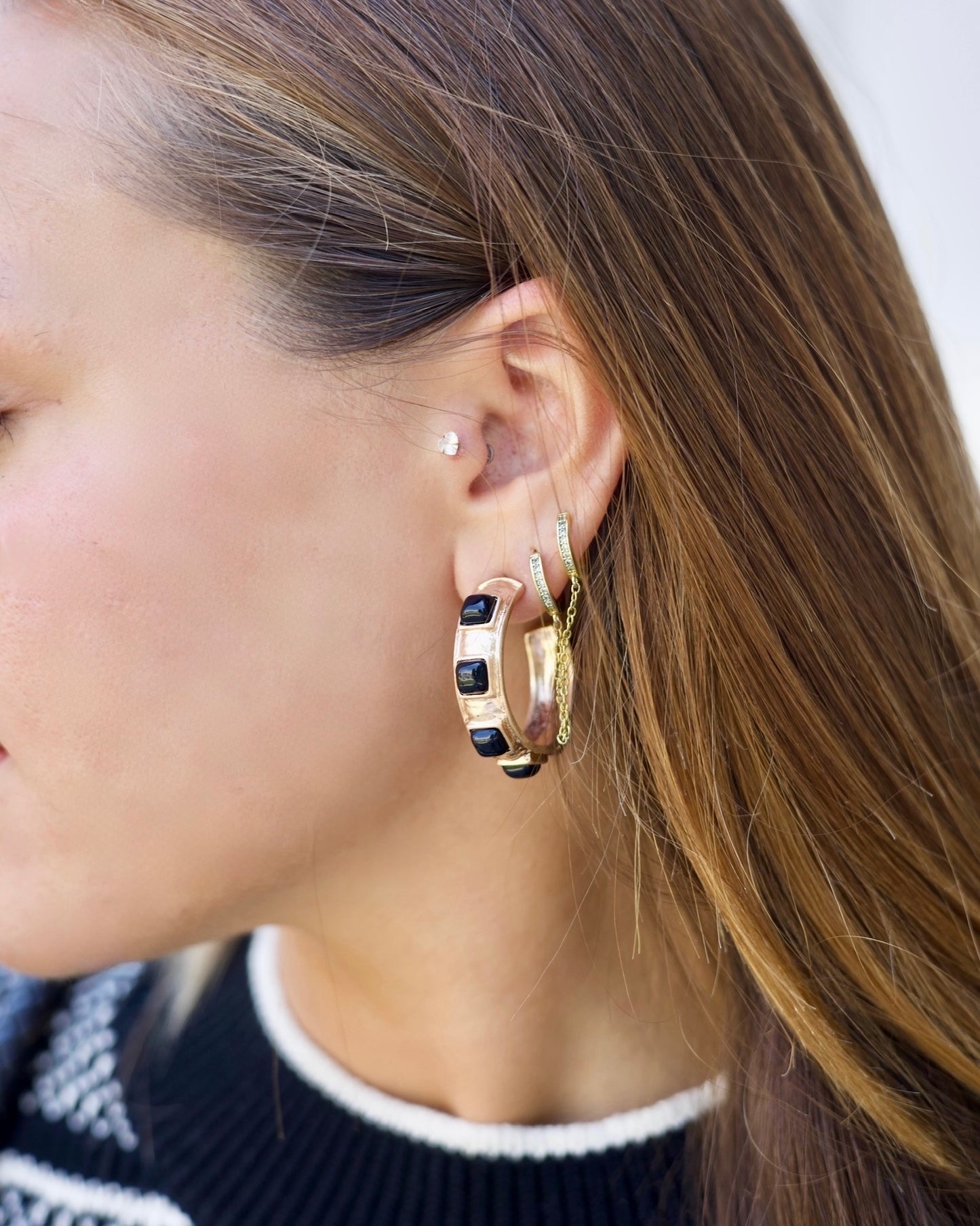 Black Square Bead Hoop Earrings