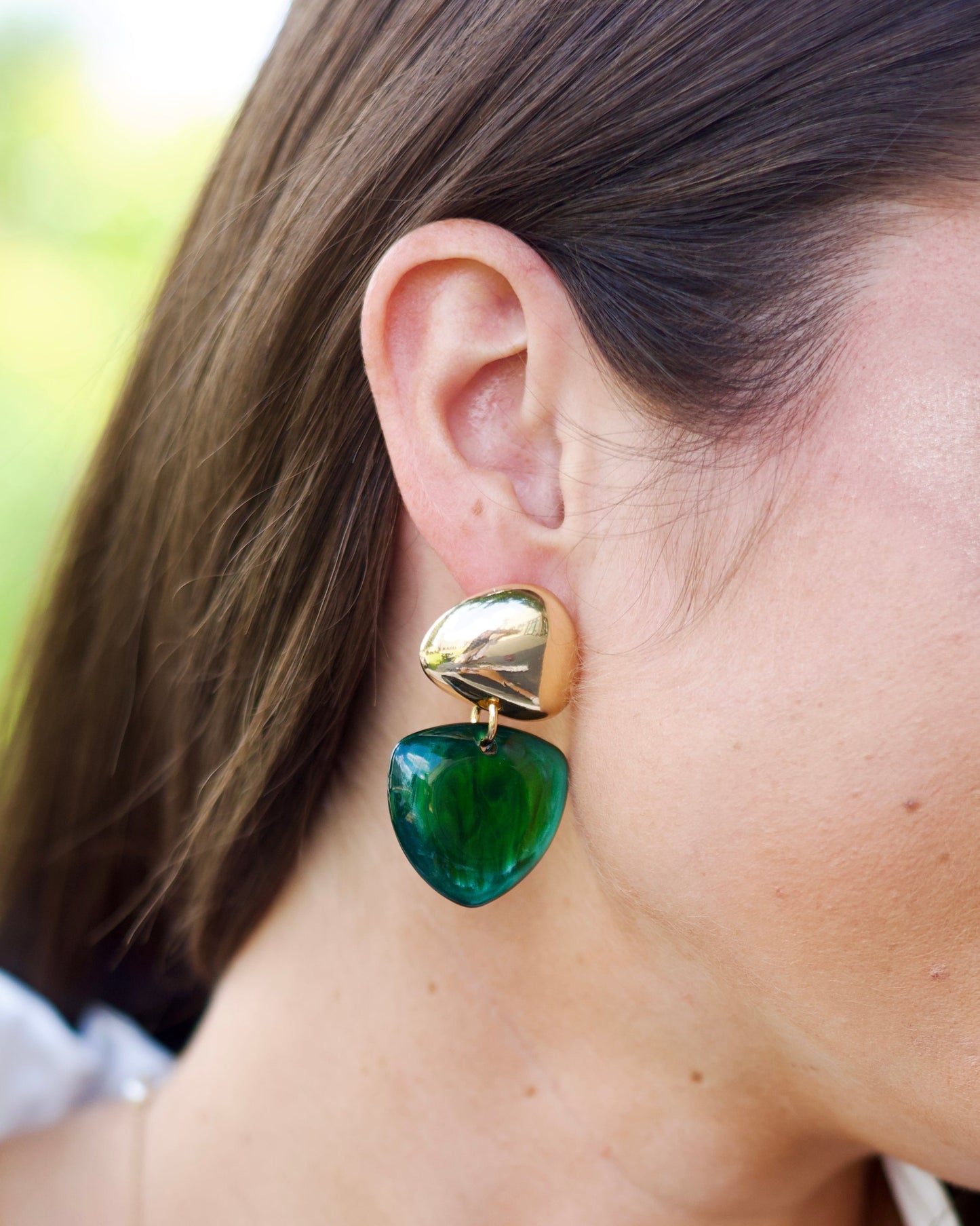 Triangle Drop Earrings - Emerald