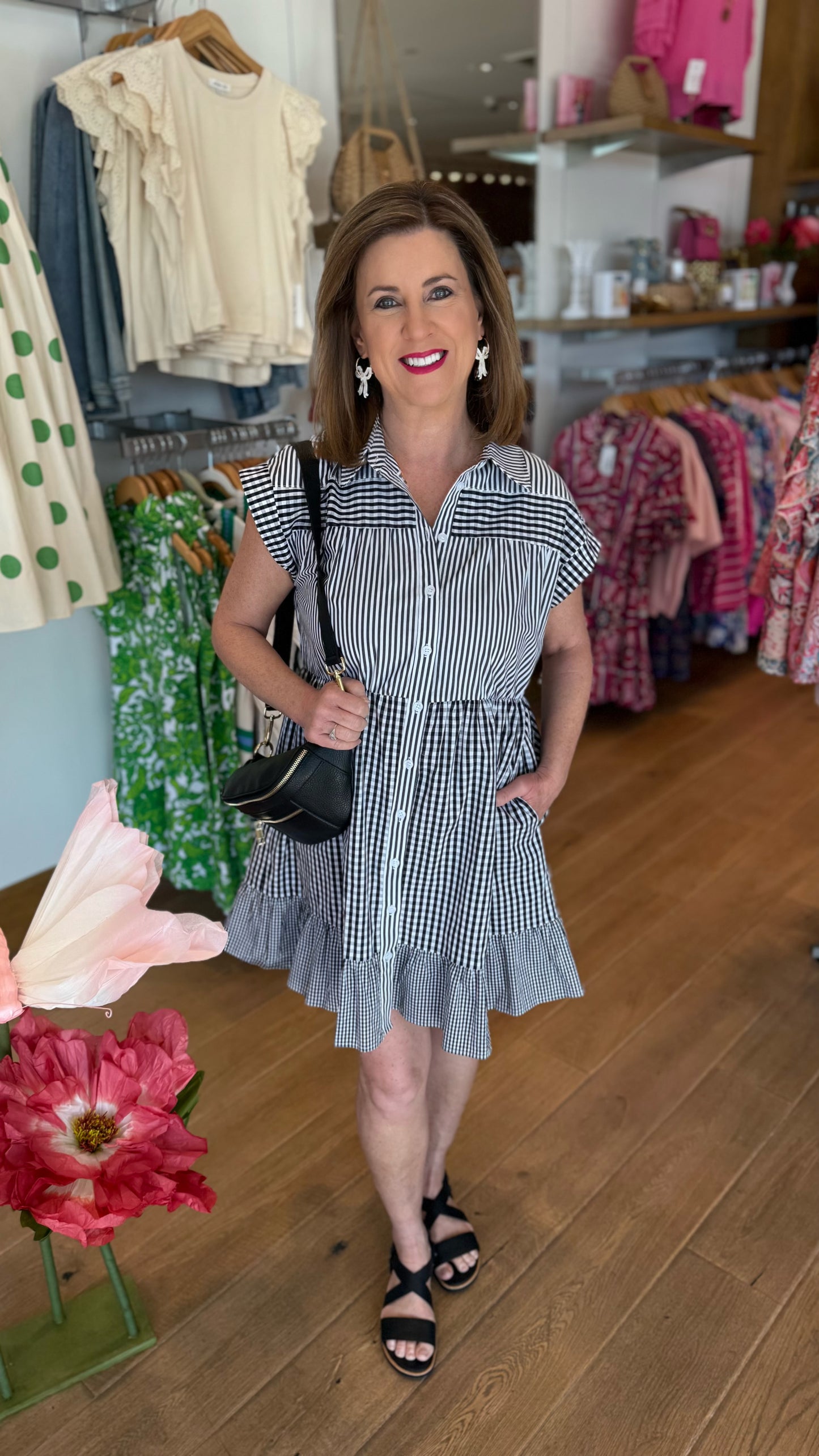 Brianna Black & White Check Button Up Dress