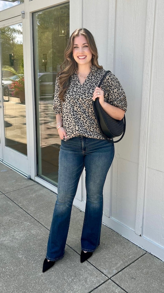 Dani Animal Print Dolman Sleeve Top - Oat