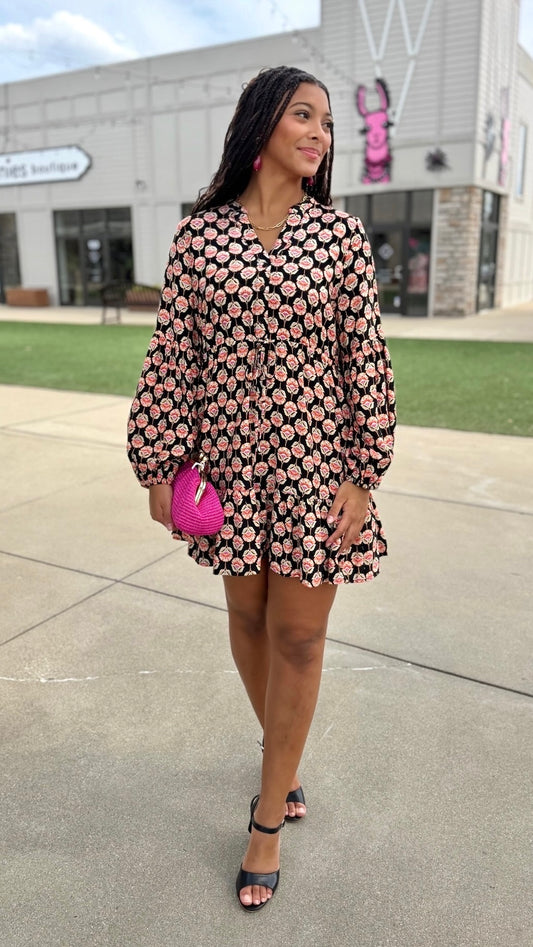 Bria Black Floral Dress - Black