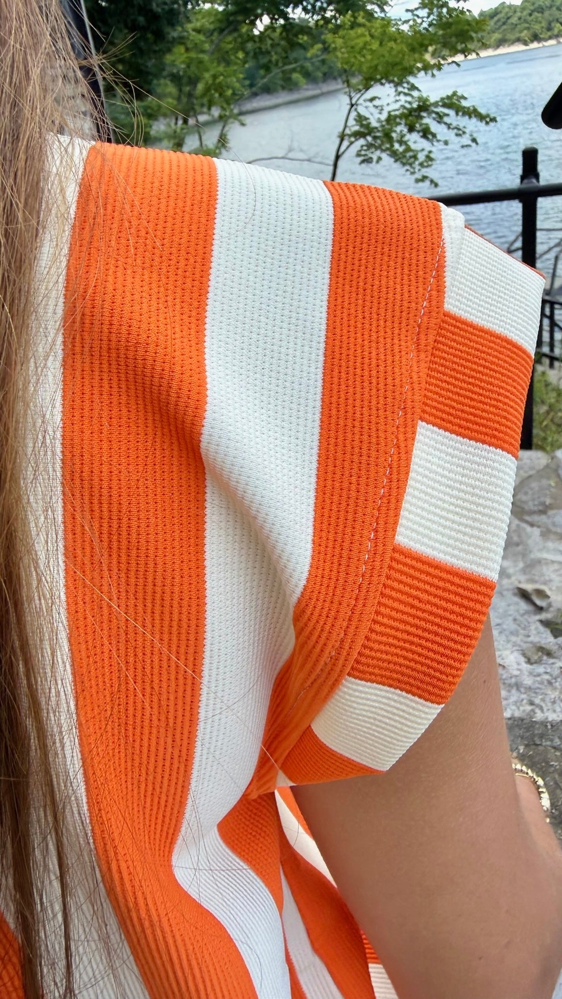 Jayne Stripe Top - Orange & Ivory