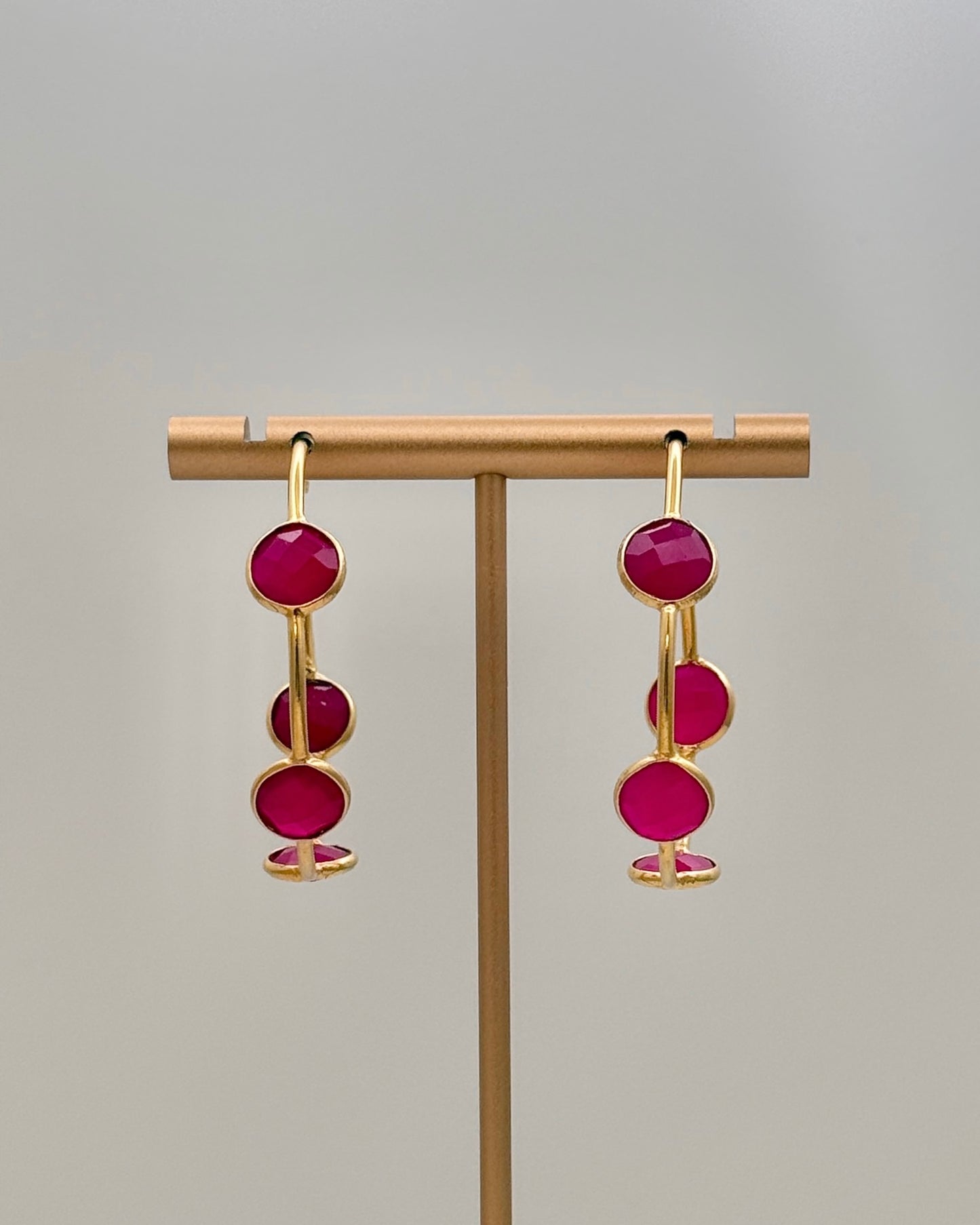 Gold & Magenta Crystal Hoop Earrings
