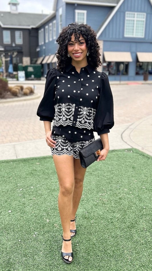 Easton Embroidered Top - Black