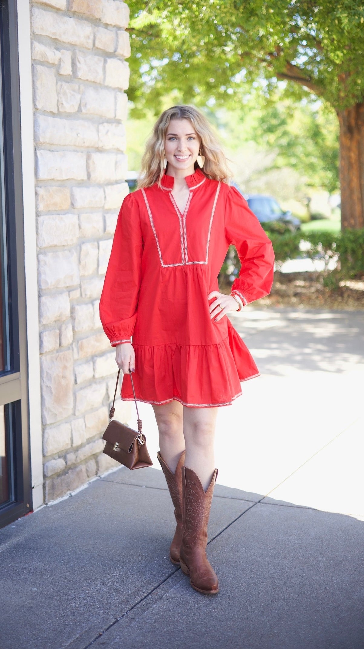 Emma Embroidered Dress - Red