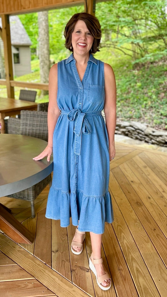 Naila Snap Midi Dress - Denim