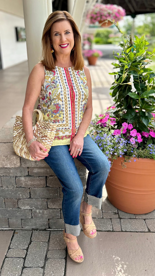 Yellow Floral Sleeveless Blouse