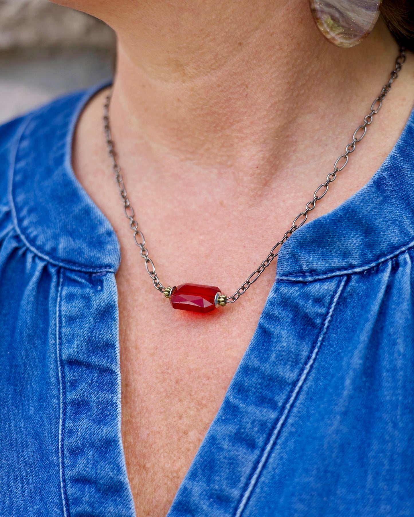 Short Ruby Crystal Necklace