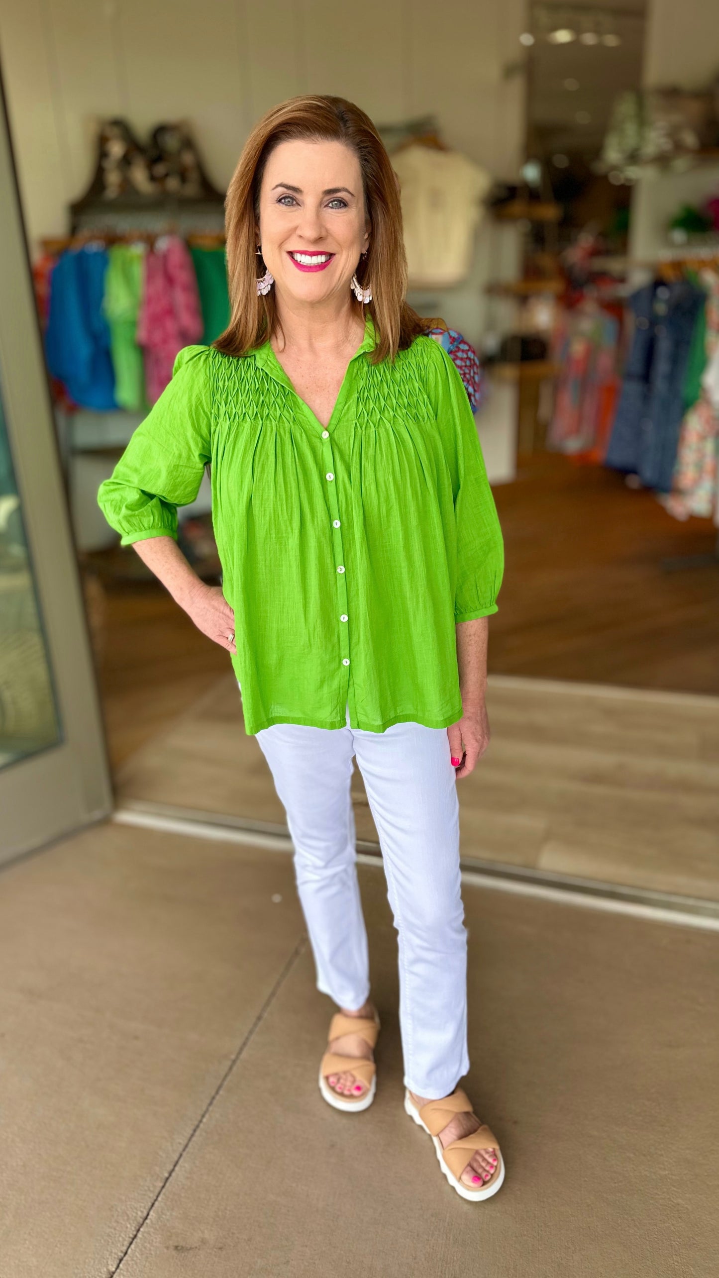 Ivy Jane Smocked Button Blouse - Greenz