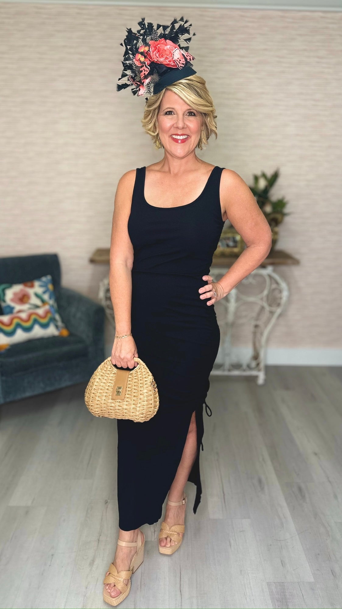 Bobi Black Scoop Neck Shirred Dress