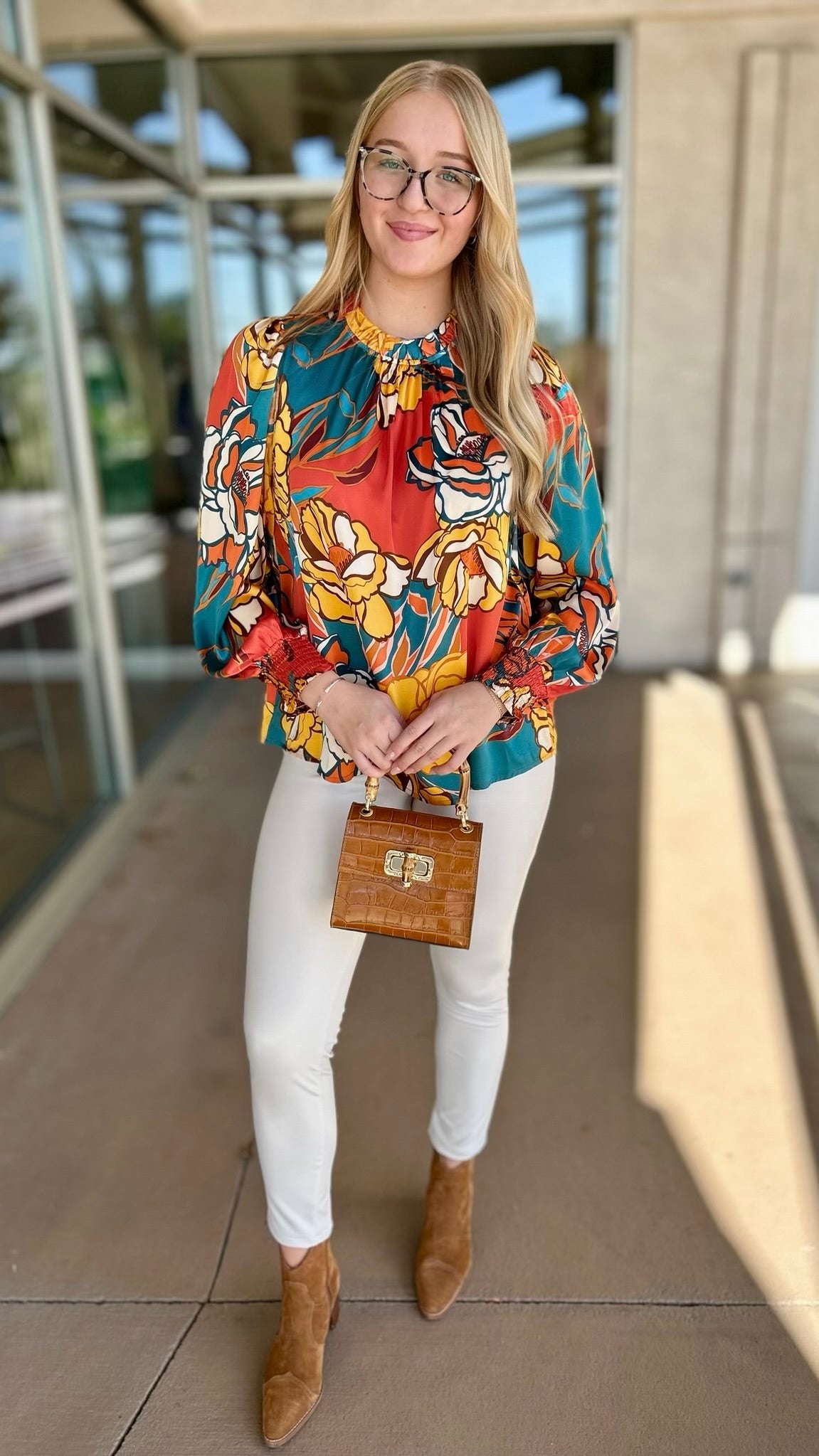 Rust Floral Silky Blouse