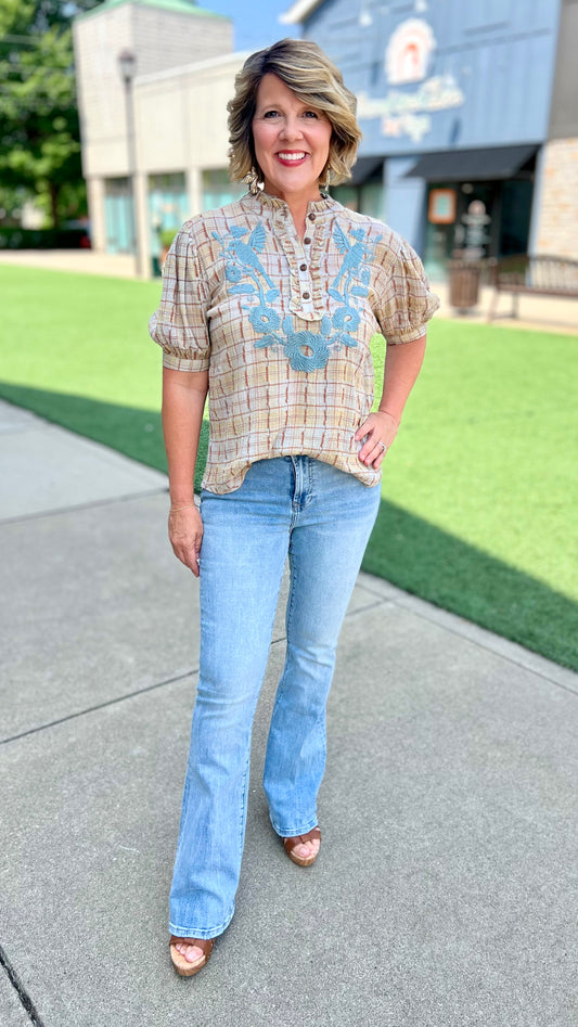 Ivy Jane Blue Embroidered Rustic Blouse