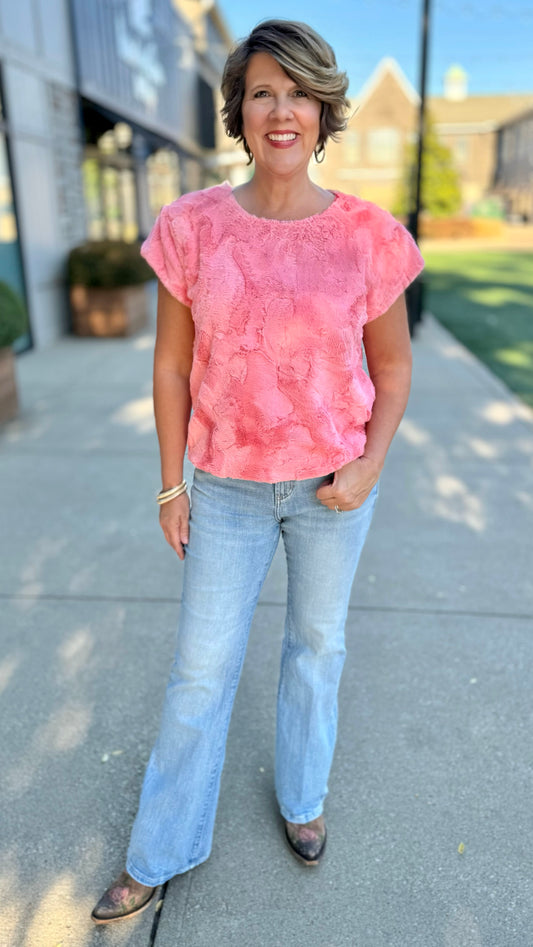 Ivy Jane Faux Fur Tee - Flamingo