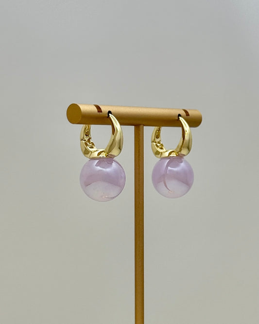 Lavender Pearl Drop Hoop Earrings