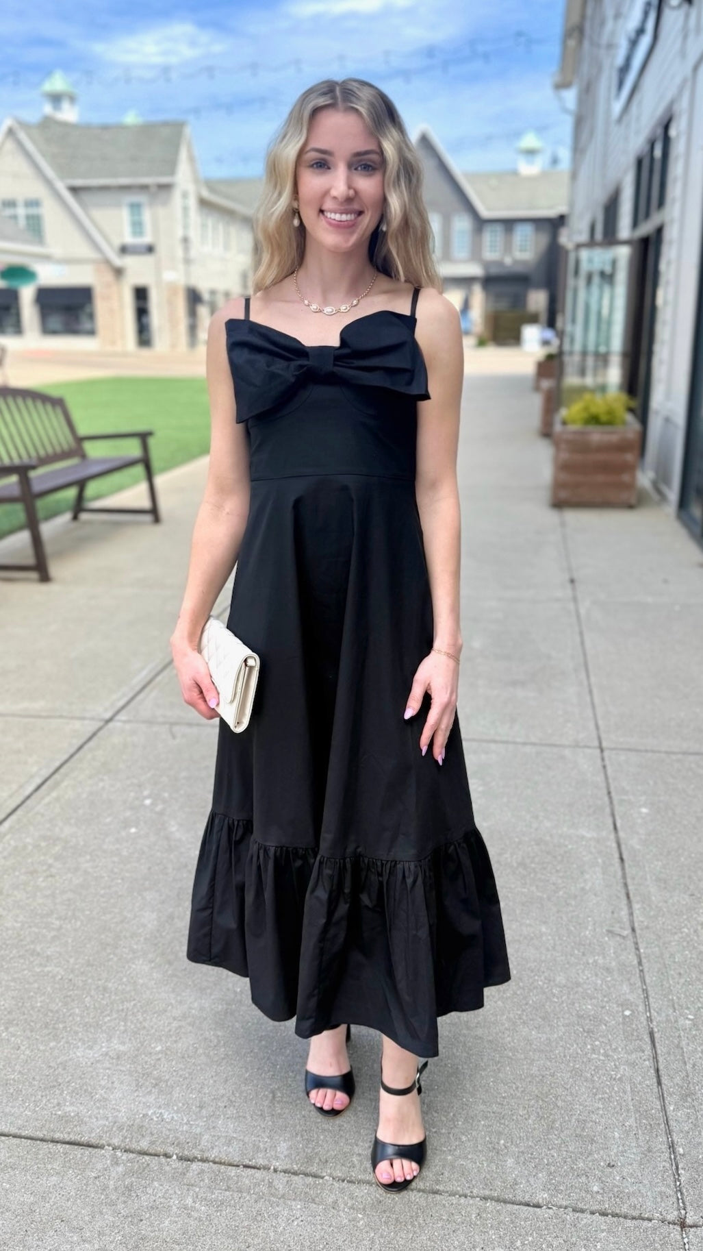 Millie Bow Midi Dress - Black