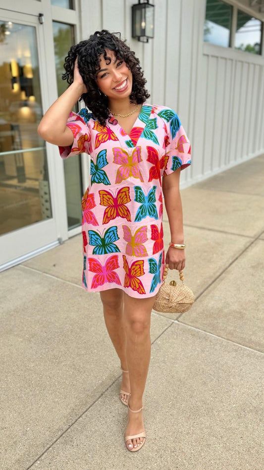 Ivy Jane Butterflies Shift Dress - Pink