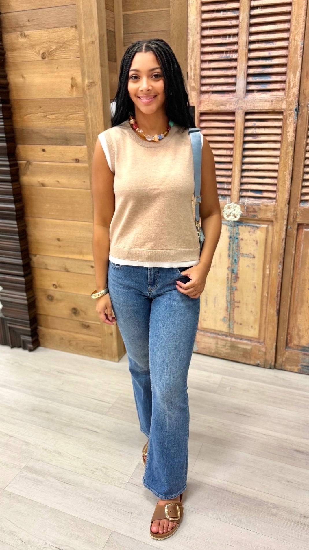 Elise Double Layered Knit Top - Taupe