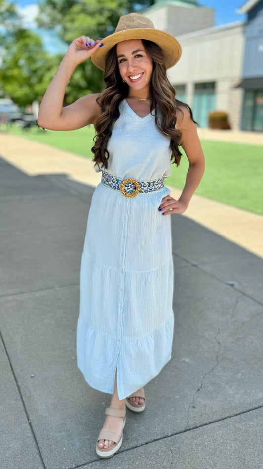 Bobi V-Neck Raw Edge Tank - Powder Blue