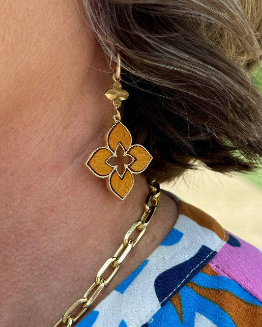 Brown & Gold Clover & Petal Earrings