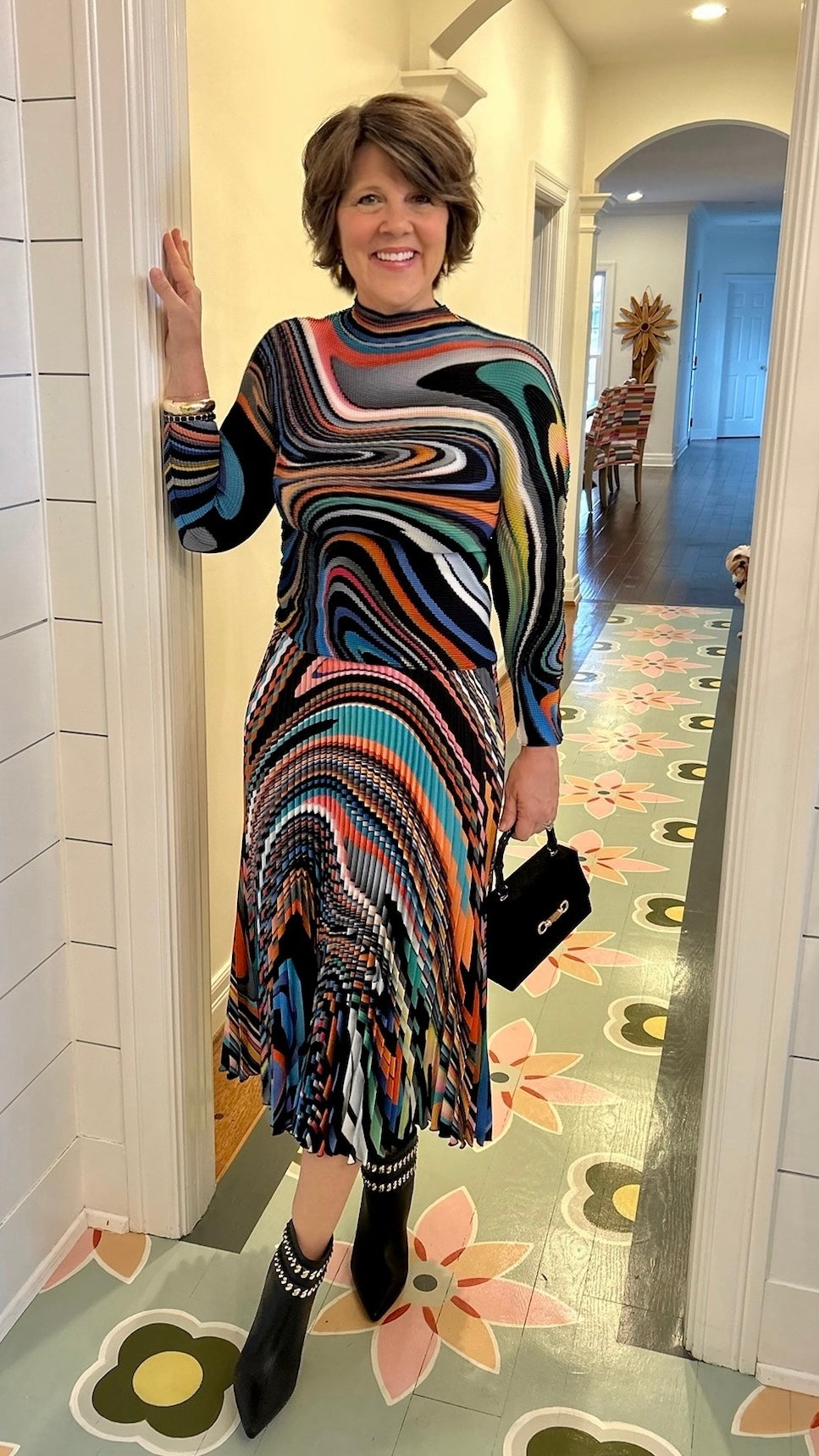 Emily Oil Paint Pleated Skirt - Multi