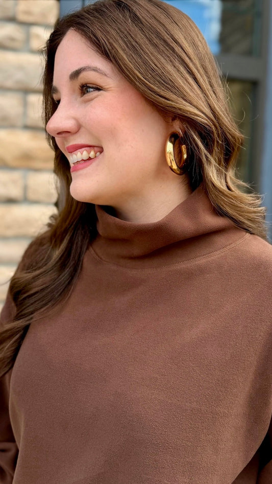 Coco Brown Mock Neck Pullover