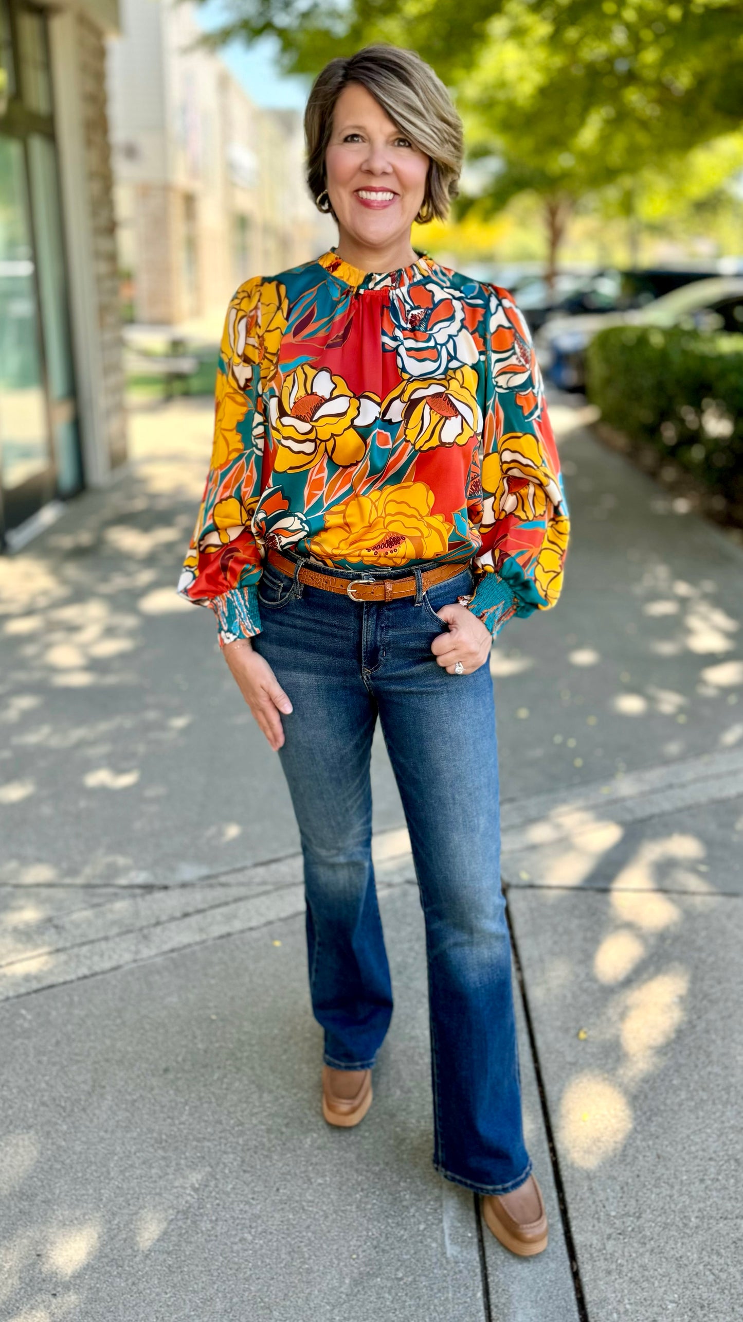 Rust Floral Silky Blouse