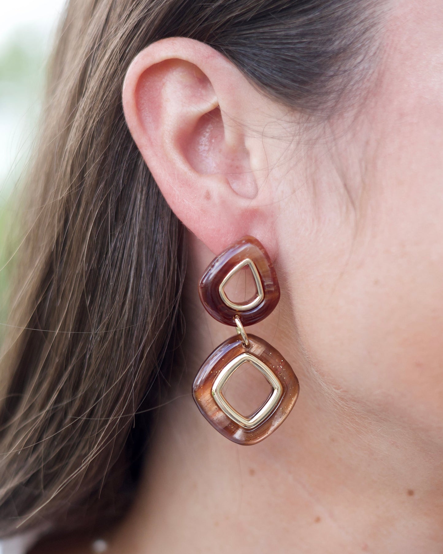 Teardrop Frame Earrings - Brown