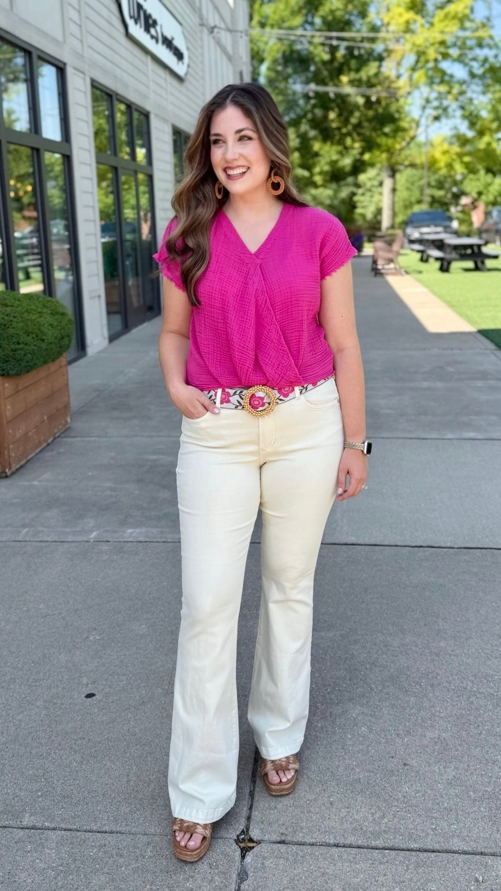 Michael Stars Evie Faux Wrap Top - Fuchsia