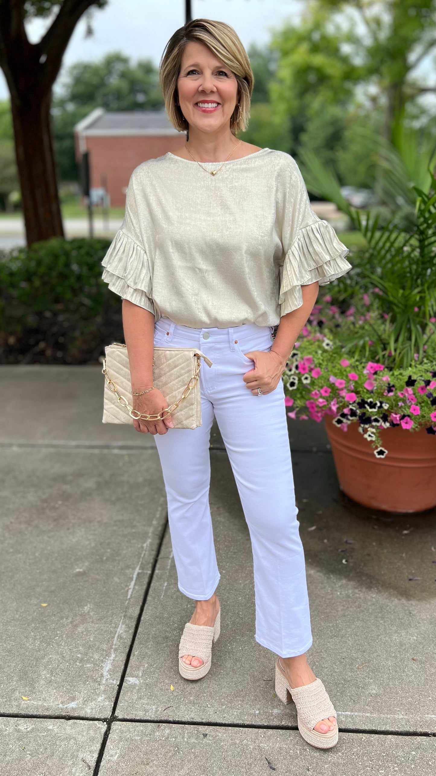 Ruffle Sleeve Champagne Blouse