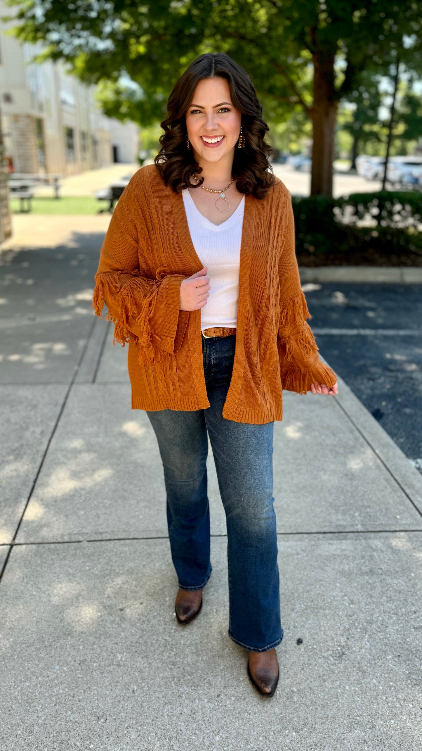 Camel Fringe Sleeve Cardigan