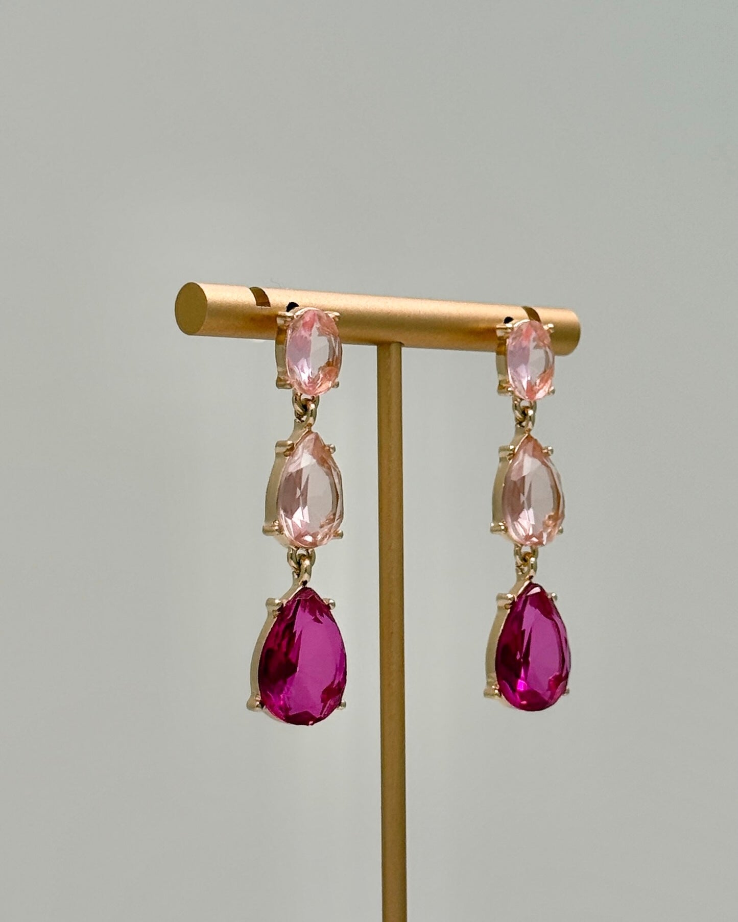 Linear Tear Drop Earrings - Pink
