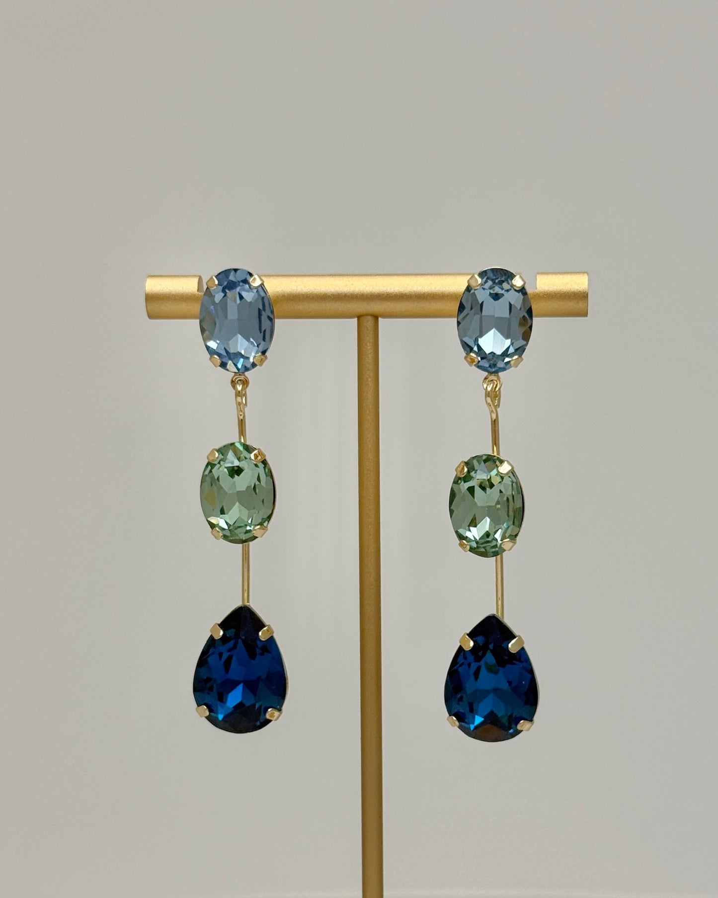 Shades of Blue Crystal 3 Tier Drop Earrings