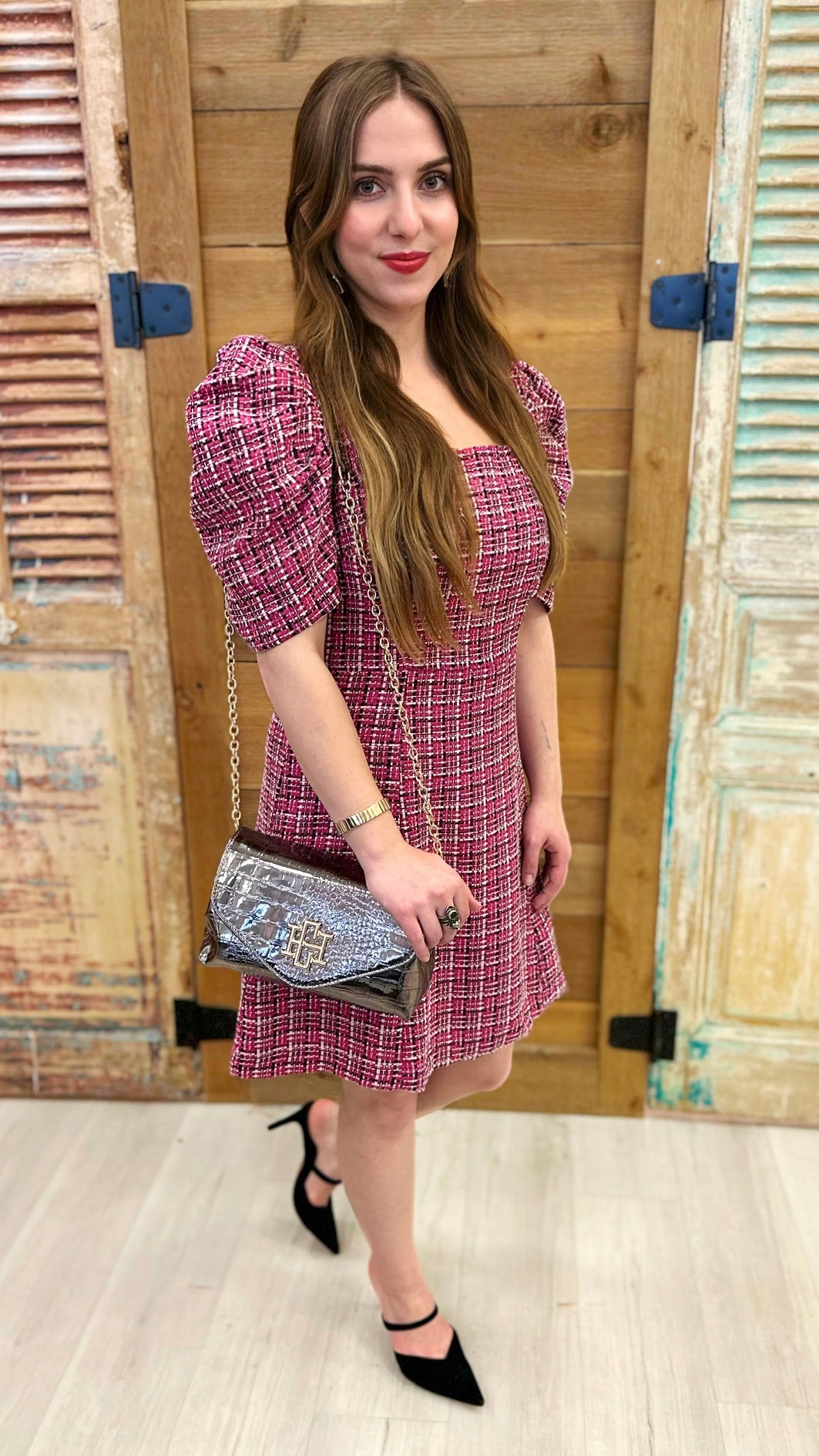 Mini Magenta Tweed Tea Dress