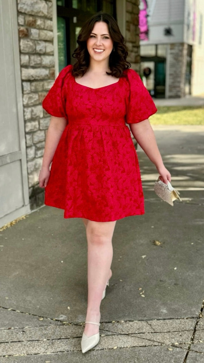 Red Jacquard Bubble Dress