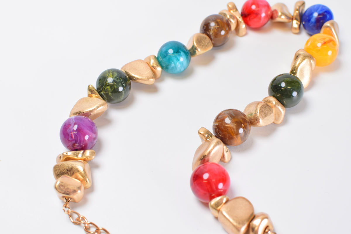 Multi Color & Gold Bead Necklace