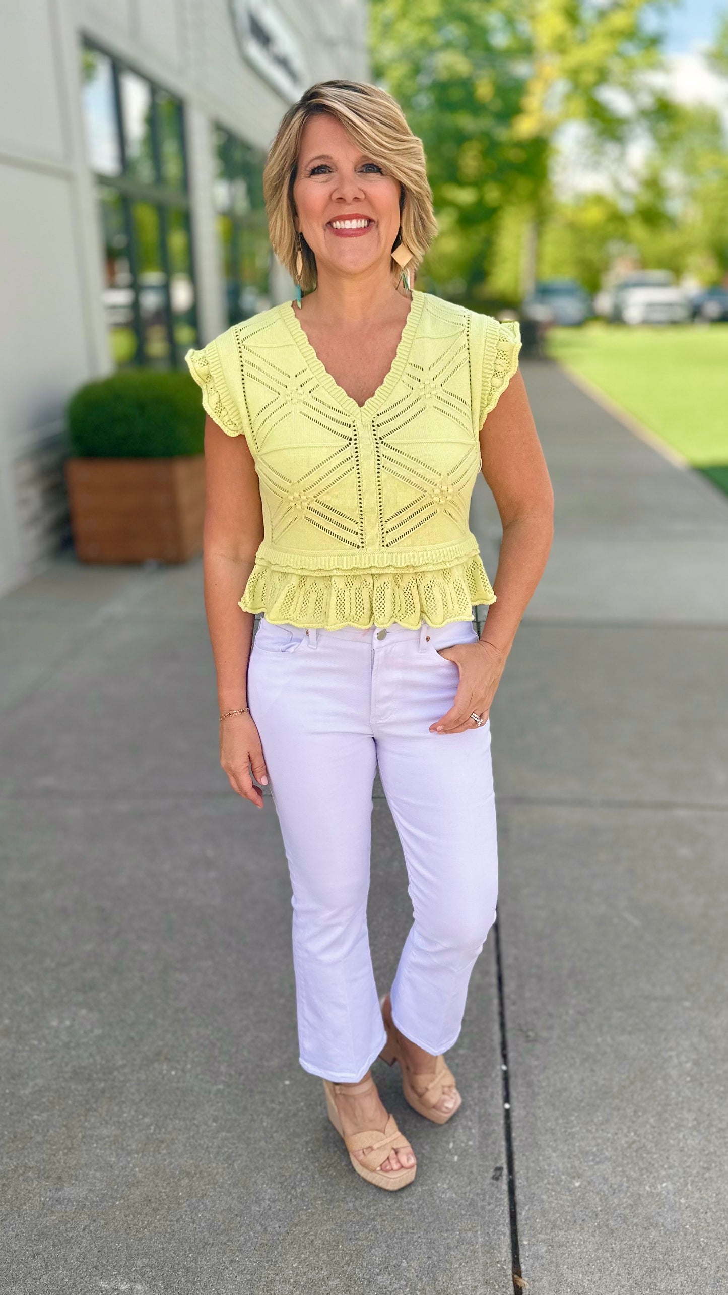 Another Love Delaney Crochet Sweater - Lime