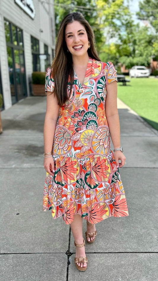 Jude Connally Libby Stained Glass Dress - Coral