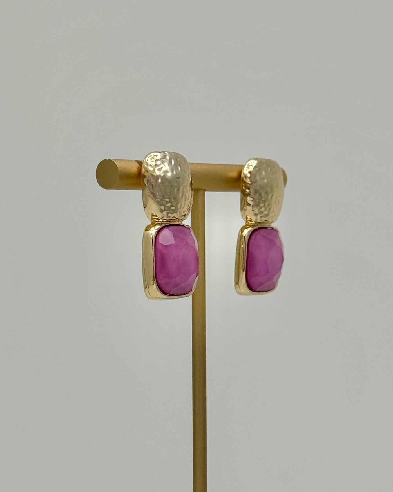 Bold Square Stone Earrings - Magenta