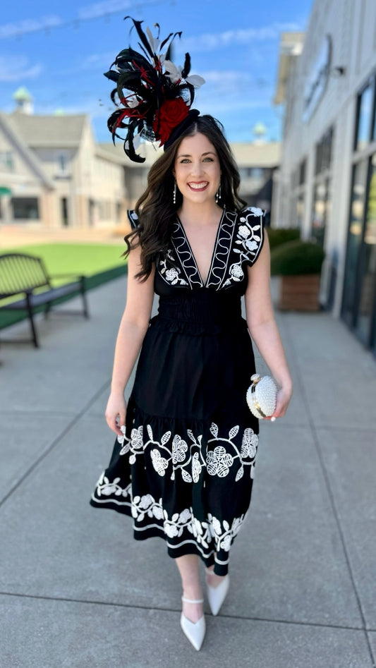 Enchanting Embroidered Midi Dress - Black